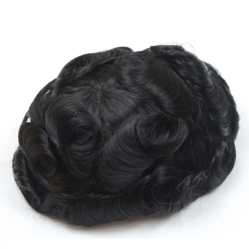 Afro Toupee untuk Pria Rambut Manusia Hitam Semua Transparan Renda Pria Weave Balding Unit Rambut Kustom 8X10 Inci Penggantian Rambut Pria