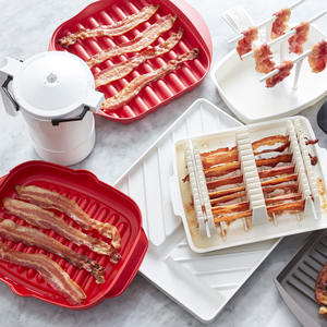 ถาดทำเบคอนในไมโครเวฟพร้อมฝาปิด ช่วยระบายน้ำมันและป้องกันการกระเด็น - Product Image 6