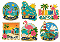 Souvenir des Bahamas, aimant de réfrigérateur en métal émaillé réutilisable, porte-clés personnalisé, design de plage, flamant rose, coquillage, palmier, cadeau de voyage