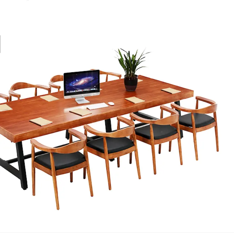 Solid wood conference combined long table simple modern negotiation retro office tables and chairs