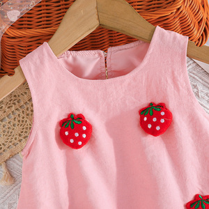Robe d'été sans manches pour petites filles (6 mois-3 ans) avec jolie décoration fraise, antistatique et respirante, vêtements de fête pour bébés - Product Image 3