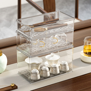Tea Set Storage Box With Lid Stackable Desktop Organizer For Cups And Tea Ware - Product Image 4