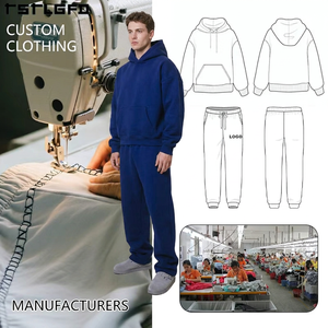 Custom High Street Spring Plus Size Solid Printed 500 Gsm Heavy 100% Organic Cotton Fleece Hoodie Baggy Sweatpants Jogging Suit - Product Image 1