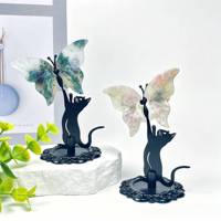 Mariposa de Cuarzo Rosa, Ágata y Fluorita Tallada a Mano con Gato Negro para Decoración, Venta al por Mayor a Granel