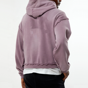Felpa con Cappuccio <span class=keywords><strong>Viola</strong></span> Lavata da <span class=keywords><strong>Uomo</strong></span> con Logo Personalizzato, Bordo Grezzo e Cuciture Esposte, Oversize, Stile Casual Streetwear - Product Image 2