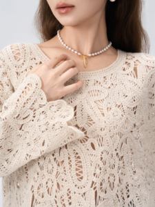 Suéter <span class=keywords><strong>de</strong></span> ganchillo para mujer Cuello redondo Patrón floral Suéter <span class=keywords><strong>de</strong></span> lana Ropa <span class=keywords><strong>de</strong></span> ganchillo Con <span class=keywords><strong>hilo</strong></span> dorado - Product Image 2