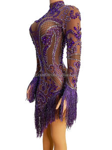 Zimei gonna corta di un pezzo a maniche lunghe avvolta con strass attillati e Sexy Stage Walk Show Online Celebrity Singer <span class=keywords><strong>Bar</strong></span> - Product Image 4