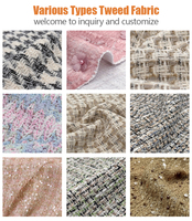 Tissu tweed rose luxueux à paillettes, 100 % polyester tissé pour manteaux et jupes de créateurs pour femmes - Designs personnalisés