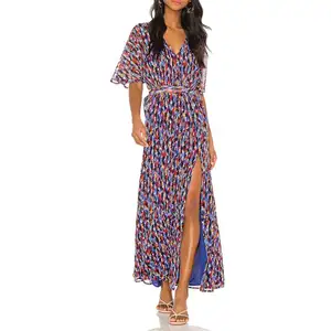 Spring Ladies Fashion Long Sleeves Floral Printed Plus Size Maxi Dress