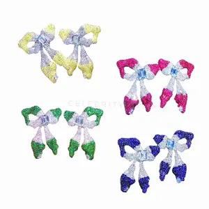 Boucles d'oreilles en zircon, nœud papillon coloré, micro, ensemble, argent 925, nouvelle collection