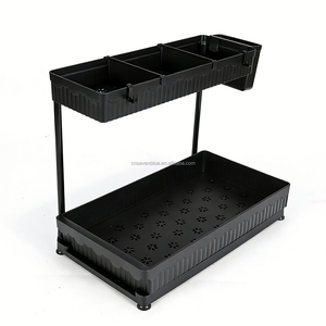 Organizzatore Estraibile <span class=keywords><strong>Salvaspazio</strong></span> a 2 Ripiani per Cucina e <span class=keywords><strong>Bagno</strong></span>, Soluzione di Stoccaggio a Forma di L Nera - Product Image 3