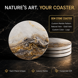 Decoración de Mesa, 6 Posavasos Absorbentes para Bebidas, Estilo Mármol, Cerámica, con Soporte, Personalizables con Logotipo OEM - Product Image 1