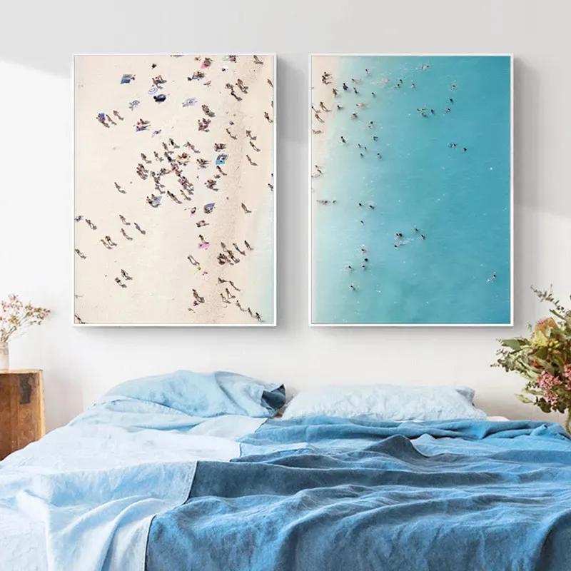 Nordic Decoration Aerial View Posters And Prints Sandy Beach Wall Art Seascape Canvas Oil Paintings On Canvas