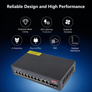 Switch di Rete 48V 1000Mbps Direttamente dalla Fabbrica, 8 Porte POE+ 2 Uplink POE per Telecamere IP, Computer, AP - Product Image 4