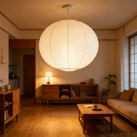Abat-jour en papier de riz épais fait main, design à lignes épaisses, style Wabi Sabi, lanterne suspendue ronde pour la décoration intérieure