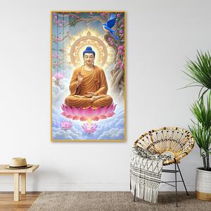 Buda Dorado en Nubes Celestiales - <span class=keywords><strong>Pintura</strong></span> en Porcelana de Cristal en Marco de Aluminio Premium, Decoración de Pared - Product Image 3