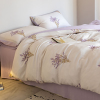 Ensemble de housse de couette 3 pièces en coton 100% 300TC, imprimé en grappe de lavande, en mousseline, antibactérien, respectueux de l'environnement, certifié OEKO-TEX, avec fermeture éclair