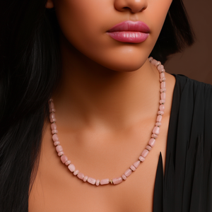 Fashion Beaded <b>Necklace</b> <b>Pink</b> Stone PVD Gold Plated 316L Stainless Steel Sustainable Resistant Long Chain Jewelry - Product Image 3