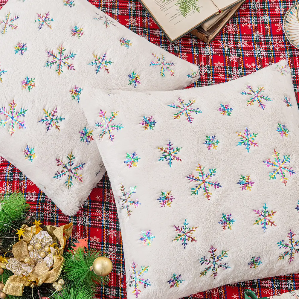 Скандинавский Рождественский разноцветный Меховой чехол для подушки с вышивкой роскошный декоративный чехол для дивана наволочки
