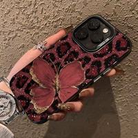 Casing Handphone TPU PC Berlapis Perak dengan Cetakan Kupu-kupu Leopard Mewah untuk Iphone 13 14 15 16 17 18 Pro Max