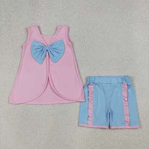 Conjunto de Verano para Niñas Pequeñas, Top sin Mangas de Algodón Rosa con Pantalones Cortos, Conjunto de Dos Piezas con Lazo en la Espalda - Product Image 2