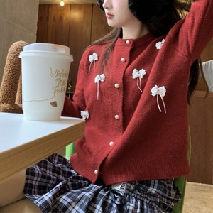 Áo khoác cardigan nữ tay dài cổ tròn, kiểu dáng ngọt ngào, phối nơ và hạt cườm, hàng mới thu đông 2024 - Product Image 5