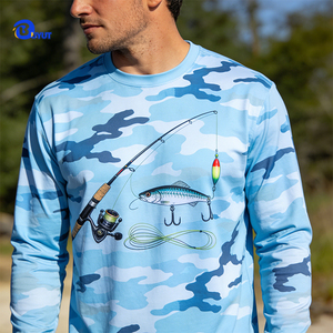 T-shirt Stampata a Sublimazione Effetto Ghiaccio Traspirante e Assorbente Collo Tondo Manica Lunga Abbigliamento da Pesca 85% Poliestere 15% Spandex - Product Image 2