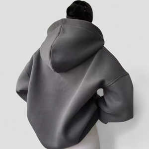 Logo personnalisé OEM Beige couleur unie ouvert devant à manches longues <span class=keywords><strong>cardigan</strong></span> décontracté à capuche pour les femmes hiver automne sweat avec capuche - Product Image 4