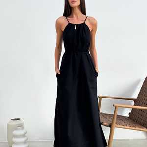 Vestido Maxi <span class=keywords><strong>Afina</strong></span> OEM ODM, Mezcla de Algodón y Lino, Lazos Ajustables - Product Image 6