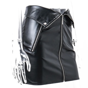 <span class=keywords><strong>Jupe</strong></span> mini moulante taille haute en similicuir noir pour femme avec <span class=keywords><strong>fermeture</strong></span> éclair intégrale sur le <span class=keywords><strong>devant</strong></span> - Product Image 2