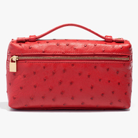 Sac à main en cuir d'autruche rose pour femmes, Logo personnalisé, Mini sacoche à bandoulière avec fermeture éclair,