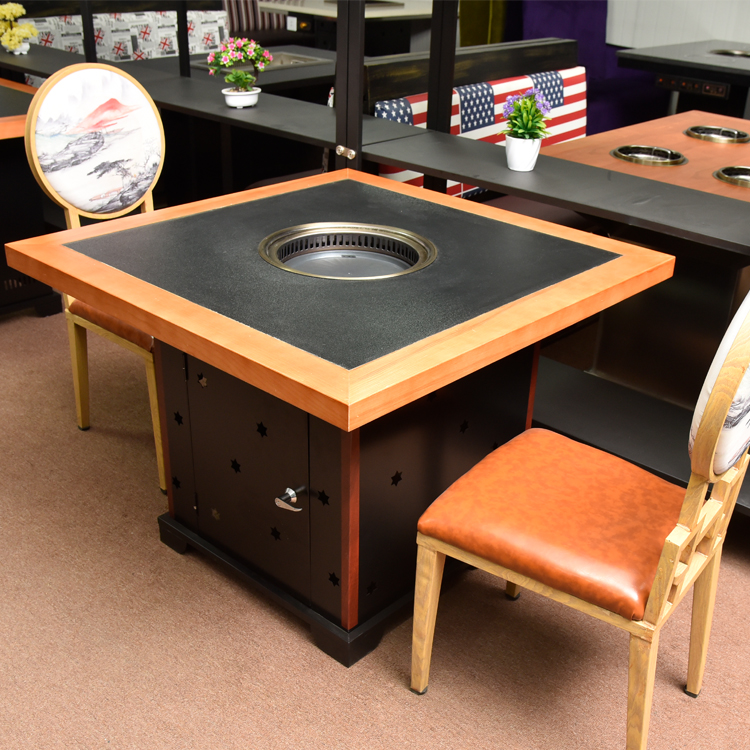 Настраиваемый корейский коммерческий деревянный круглый электрический горячий котелок, обеденный котелок, стол для ресторана, бездымный горячий котелок и гриль