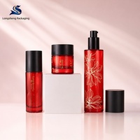 Ensemble cosmétique haut de gamme, flacons vides, 100 ml de toner, 50 ml de sérum, pot de crème de 30 g ; flacons en verre pour soins de la peau, impression sérigraphique