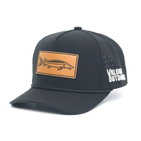 Casquette laser 5 panneaux de haute qualité avec patch en cuir et logo brodé en corde noire
