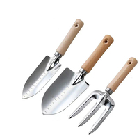 Ensemble d'outils de jardinage en acier inoxydable avec manche en bois, fourche, truelle et cultivateur pour la maison, le jardin et les plantes en pot