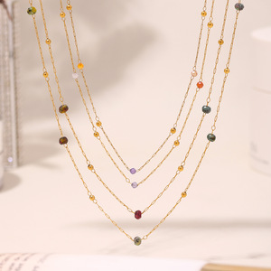 Collier ras du cou minimaliste en pierres naturelles de 2 mm pour femme, plaqué <span class=keywords><strong>or</strong></span> 18 carats, en acier inoxydable, avec pierres précieuses facettées, résistant au ternissement - Product Image 2