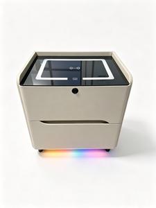 Gray Minimalist Nightstand With <b>LED</b> Lighting And Bluetooth <b>Speaker</b> 2 Drawer Bedside Cabinet For Bedroom Furniture - Product Image 3