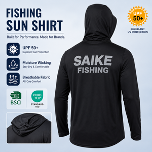 SAIKE Quick Dry Long Sleeve Performance <strong>Fishing</strong> Hoodie UPF 50+ Protection Quick Dry 4-Way Stretch Black <strong>Plain</strong> <strong>Fishing</strong> <strong>Shirt</strong> Man - Product Image 1