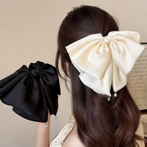 Pince à cheveux nœud papillon surdimensionné en satin, style princesse, pour queue de cheval, accessoire capillaire élégant pour femme, mariage et soirée - Product Image 6