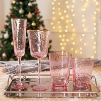 Verre à vin rose martelé avec bord doré et bouche triangulaire, flûte à champagne, verre à eau pour mariage et fête, vente en gros