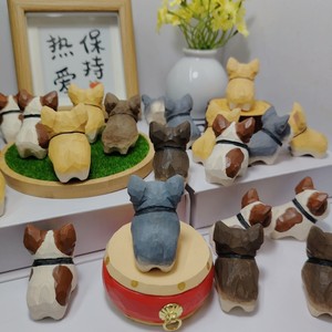 Figurine de bouledogue français sculptée à la main en bois, 4,7x3x4 cm, ornement de bureau, décoration de voiture, cadeau artisanal animal mignon - Product Image 3