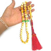 Tasbih en résine jaune avec pompons faits main, perles de prière