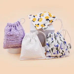 Pleated Cotton Drawstring Storage Bag Jewelry Packaging Gift Pouch Surface Texture Christmas Bag