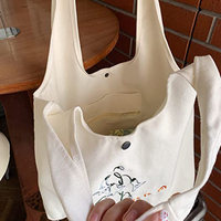 Sac fourre-tout en toile de coton personnalisé avec logo imprimé, poignée longue, mignon, durable, écologique, réutilisable, avec fermeture à bouton-pression