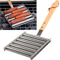 Meilleures ventes : Rouleau à saucisses rotatif en acier inoxydable 304, support de cuisson antiadhésif avec longue poignée, outil de barbecue pour hot-dogs, qualité alimentaire