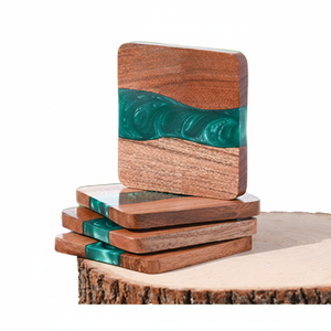 Dessous de verre en résine époxy carré et rond en bois d'olivier personnalisable de super qualité avec ensemble de support taille et forme personnalisées - Product Image 1