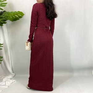 Factory Wholesale Women's Fall Winter Bodycon Pencil Sweater Abaya <b>Dress</b> with Crew Neck Long Sleeve for Daily or Office 6435-1# - Product Image 6