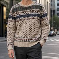 Pull en maille Fair Isle de haute qualité pour homme, col rond, beige, multicolore, géométrique, fabrication OEM ODM