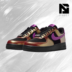 Nike Air Force 1 '07 LV8 'Gold Black Bold Berry' Chaussures de skateboard en cuir verni à lacets à bout rond pour toutes les saisons - Product Image 2