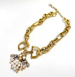 Collar de Moda para Mujer, Estilo Retro, con Colgante de Perla de Miel, Cadena Geométrica de Aleación, Chapado en Oro, Gargantilla de Cadena Grande - Product Image 1